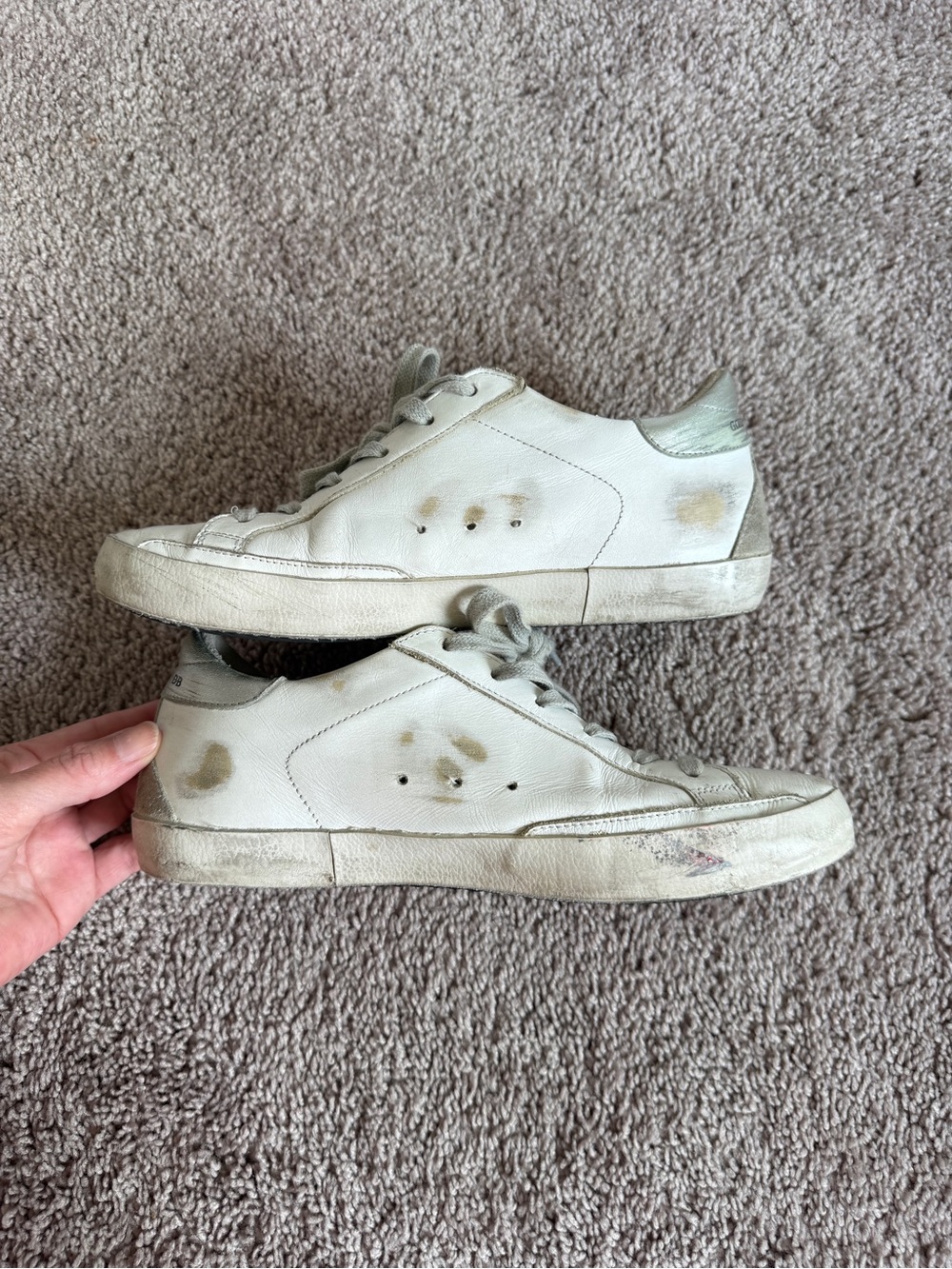 Golden Goose superstar distressed White Leather Sneakers with Gray Star - Picture 6 of 14